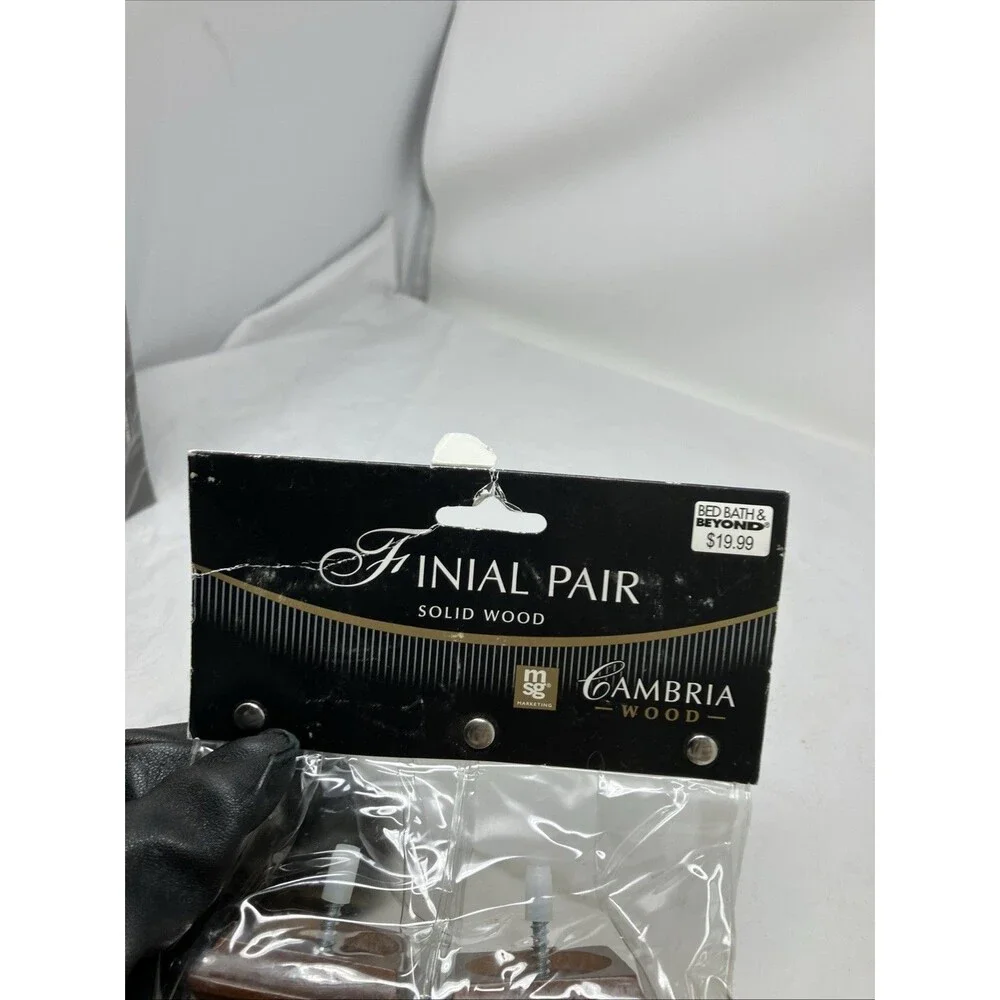 Bed Bath & Beyond set 2  Wood Tone Finials Square Screw Ends Brand New